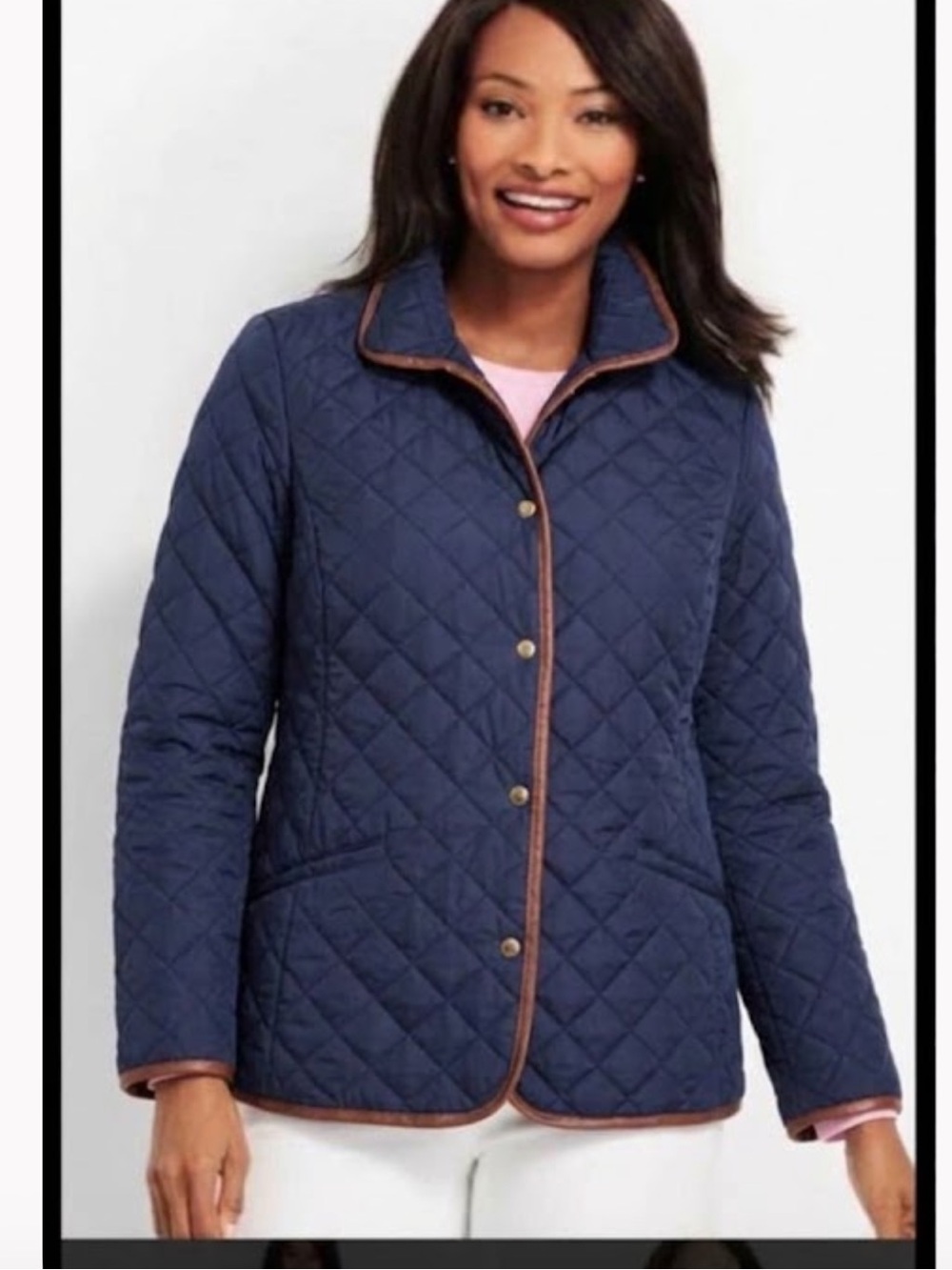 Talbots petites Mp navy quilted faux suede trim barn jacket chore coat